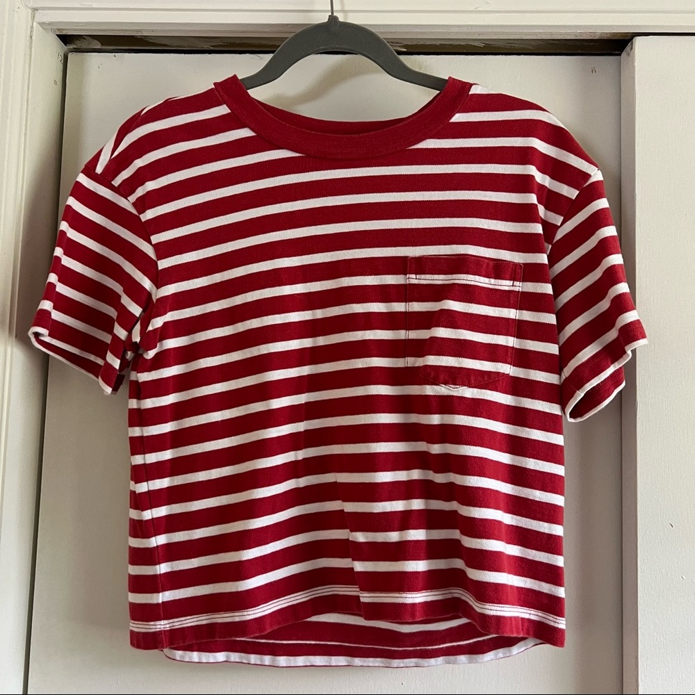 Madewell Red and White Striped Short Sleeve Tee